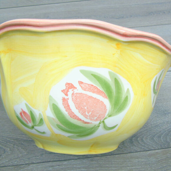 The Cellar Portugal SERVING BOWL Yellow Peach Green Floral 9.7" Macy's Exclusive - Picture 4 of 7